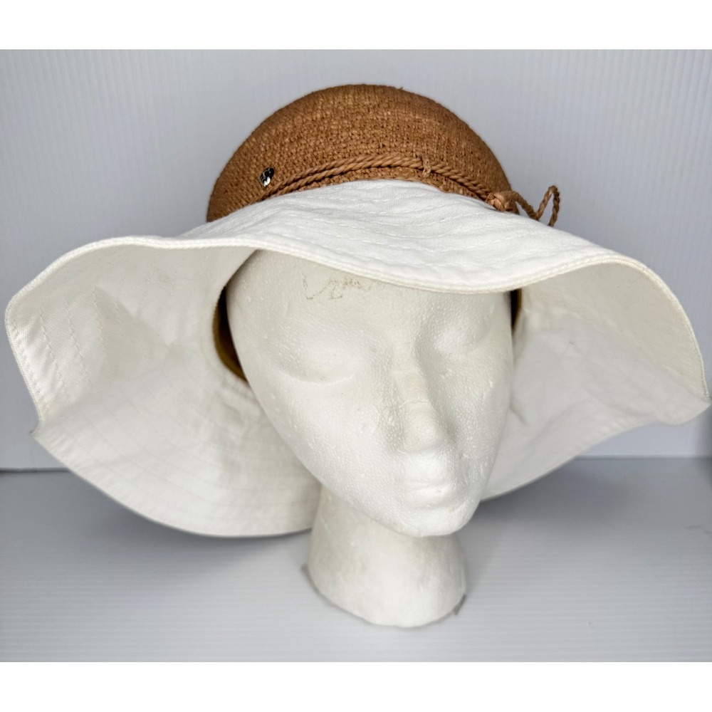 Helen Kaminski Kalola Raffia Cotton Wide Brim Sun Hat Natural Off White OS - Picture 2 of 7